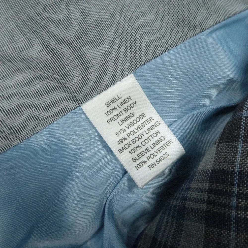Banana Republic Blazer Mens 42S Gray Blue Plaid Linen Tailored Fit Sport Coat
